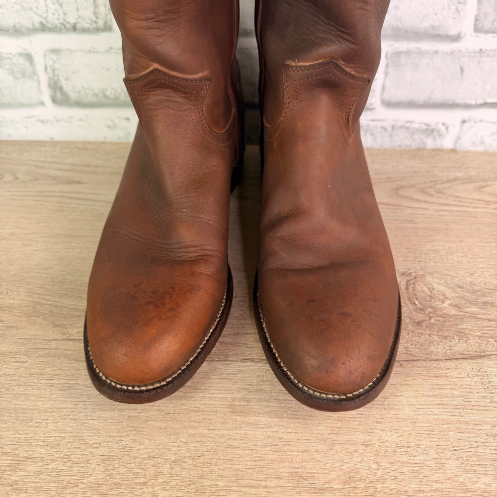 Justin Riding Tall Western Cowgirl Boots Solid Brown Womens 8 B - Picture 5 of 8
